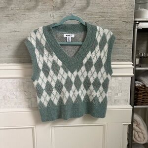 XS William Rast sweater vest argyle super soft green mint white pattern